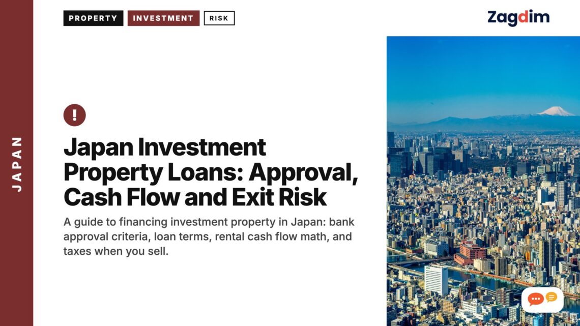 Aerial view of dense city with Mount Fuji in distance, illustrating Japan Investment Property Loans: Approval, Cash Flow and Exit Risk