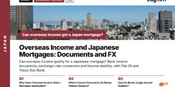 Aerial daytime view of city skyline, illustrating Overseas Income and Japanese Mortgages: Documents and FX