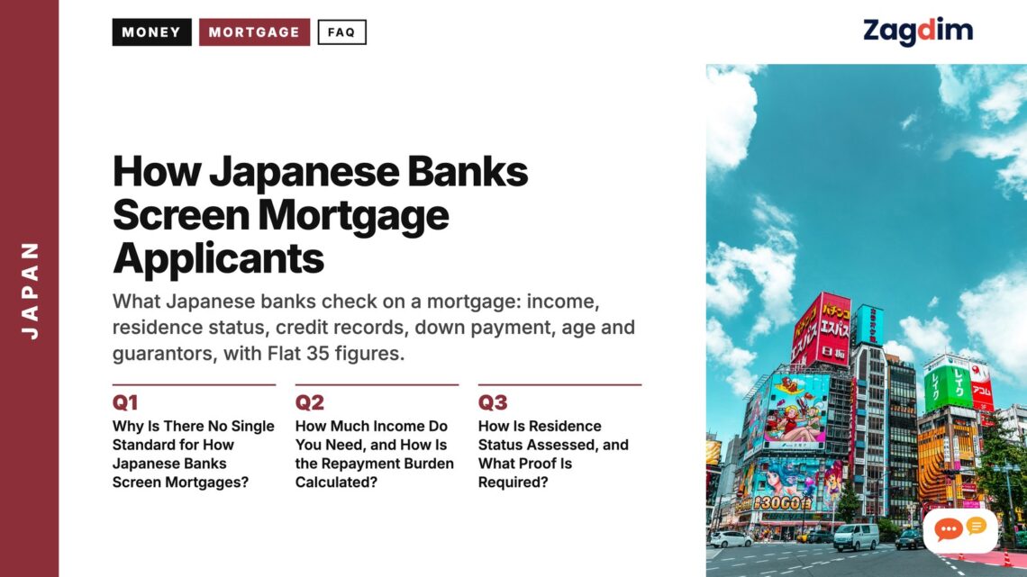 Colourful shop signage against blue sky Akihabara, illustrating How Japanese Banks Screen Mortgage Applicants
