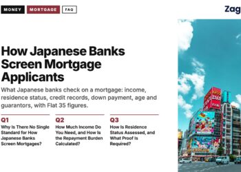 Colourful shop signage against blue sky Akihabara, illustrating How Japanese Banks Screen Mortgage Applicants