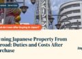 Tsutenkaku Tower amid Shinsekai shopping signs, illustrating Owning Japanese Property From Abroad: Duties and Costs After Purchase