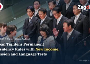 Japanese Prime Minister Sanae Takaichi with cabinet members (file photo), illustrating the government behind Japan's tightened permanent-residency screening