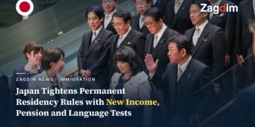 Japanese Prime Minister Sanae Takaichi with cabinet members (file photo), illustrating the government behind Japan's tightened permanent-residency screening