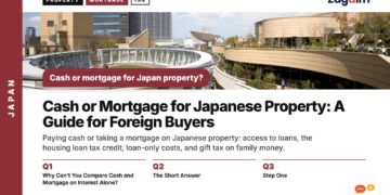 Rooftop garden walkway with circular structure, illustrating Cash or Mortgage for Japanese Property: A Guide for Foreign Buyers