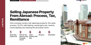 Tokyo Station red-brick building among skyscrapers, illustrating Selling Japanese Property From Abroad: Process, Tax, Remittance