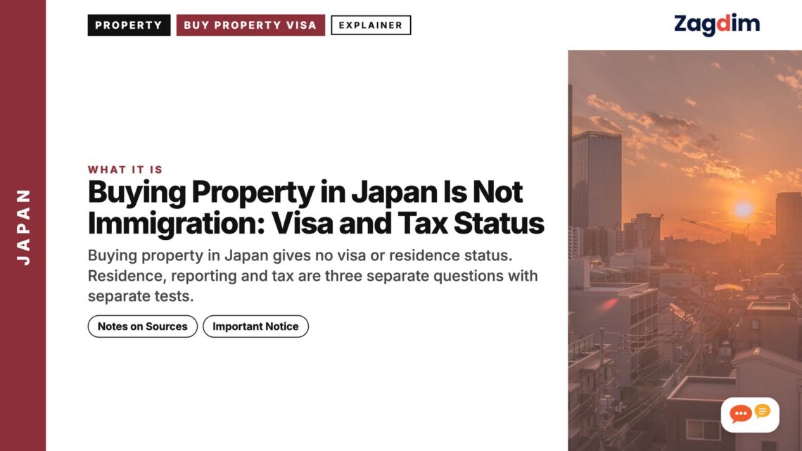 City skyscrapers silhouette at sunset, illustrating Buying Property in Japan Is Not Immigration: Visa and Tax Status