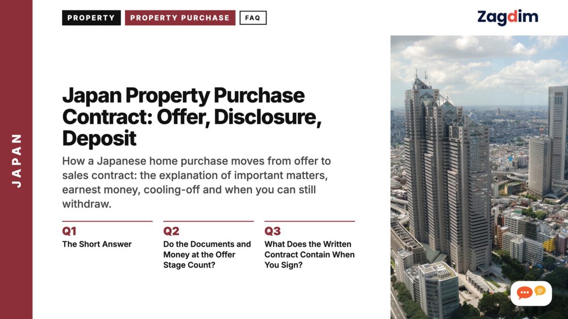 Aerial view of Shinjuku skyscraper district, illustrating Japan Property Purchase Contract: Offer, Disclosure, Deposit