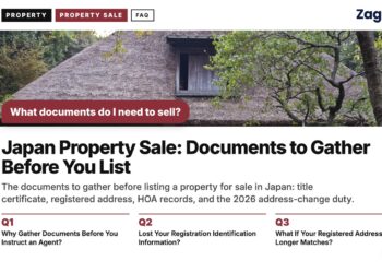 Thatched roof traditional farmhouse among trees, illustrating Japan Property Sale: Documents to Gather Before You List