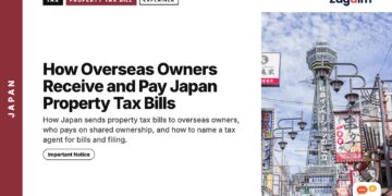 Shinsekai street signs with Tsutenkaku Tower Osaka, illustrating How Overseas Owners Receive and Pay Japan Property Tax Bills