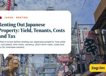 Shinsekai street signs with Tsutenkaku Tower Osaka, illustrating Renting Out Japanese Property: Yield, Tenants, Costs and Tax
