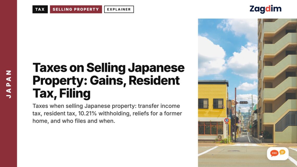 Quiet backstreet with yellow corner building, illustrating Taxes on Selling Japanese Property: Gains, Resident Tax, Filing