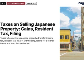 Quiet backstreet with yellow corner building, illustrating Taxes on Selling Japanese Property: Gains, Resident Tax, Filing