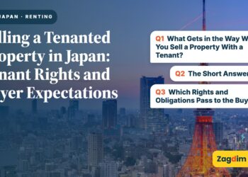 Tokyo Tower illuminated at dusk over skyline, illustrating Selling a Tenanted Property in Japan: Tenant Rights and Buyer Expectations