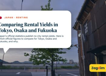 Traditional houses at waterfront dusk with string lights, illustrating Comparing Rental Yields in Tokyo, Osaka and Fukuoka