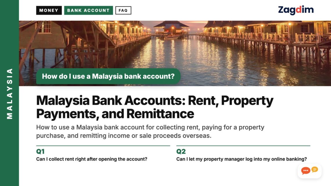 Wooden stilt walkway resort reflected at dusk, illustrating Malaysia Bank Accounts: Rent, Property Payments, and Remittance