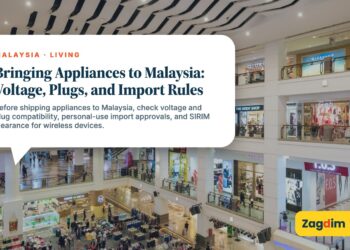 Shopping mall atrium interior with a wave-patterned ceiling, illustrating Bringing Appliances to Malaysia: Voltage, Plugs, and Import Rules