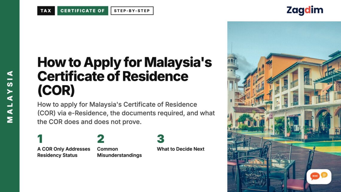 Waterfront promenade with colonial-style buildings and a lighthouse tower, illustrating How to Apply for Malaysia's Certificate of Residence (COR)