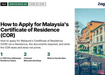 Waterfront promenade with colonial-style buildings and a lighthouse tower, illustrating How to Apply for Malaysia's Certificate of Residence (COR)