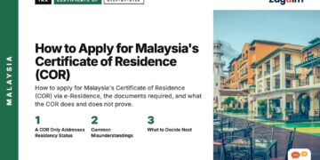 Waterfront promenade with colonial-style buildings and a lighthouse tower, illustrating How to Apply for Malaysia's Certificate of Residence (COR)