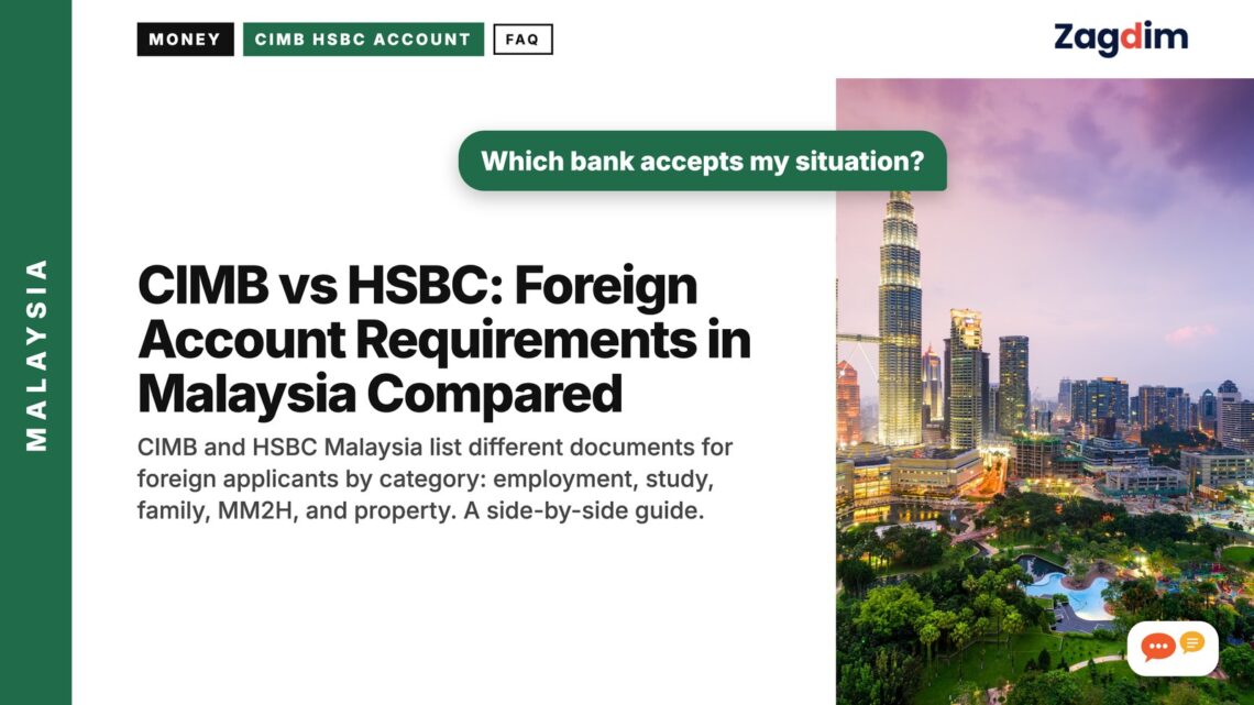 Kuala Lumpur skyline with Petronas Towers at dusk, illustrating CIMB vs HSBC: Foreign Account Requirements in Malaysia Compared