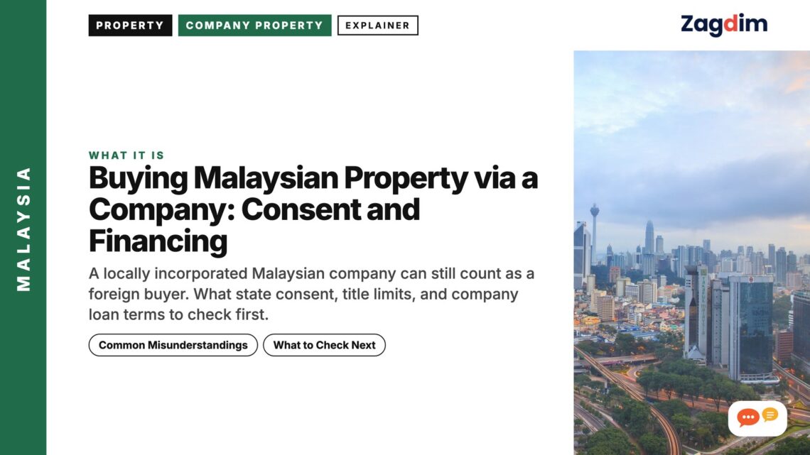 Wide aerial daytime view of Kuala Lumpur skyline and KL Tower, illustrating Buying Malaysian Property via a Company: Consent and Financing