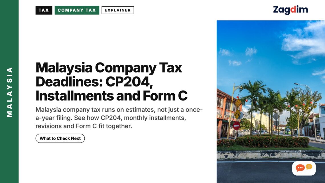 Quiet heritage street with colourful shophouses, Penang, illustrating Malaysia Company Tax Deadlines: CP204, Installments and Form C