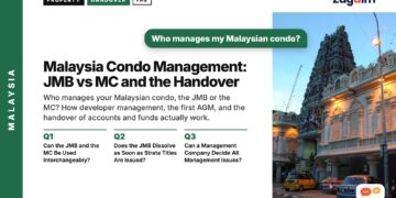 Evening street view of colonial shophouses near a Hindu temple, Kuala Lumpur, illustrating Malaysia Condo Management: JMB vs MC and the Handover