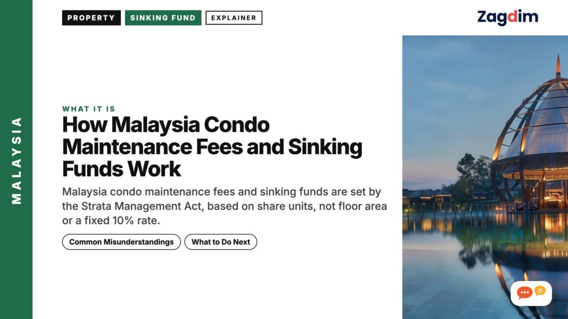 Glass dome pavilion reflected in water at dusk, illustrating How Malaysia Condo Maintenance Fees and Sinking Funds Work