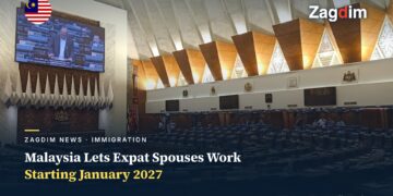 Interior of Malaysia's Dewan Rakyat parliamentary chamber, members' benches and debate screen