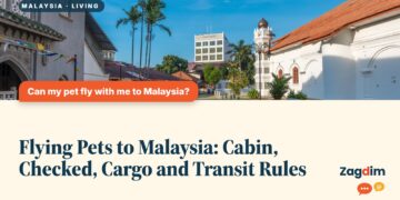 Colonial-era building along a palm-lined Penang street, illustrating Flying Pets to Malaysia: Cabin, Checked, Cargo and Transit Rules