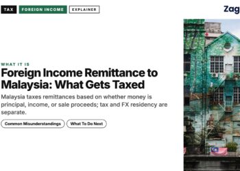 Green heritage shophouse decorated with Malaysian flags, illustrating Foreign Income Remittance to Malaysia: What Gets Taxed