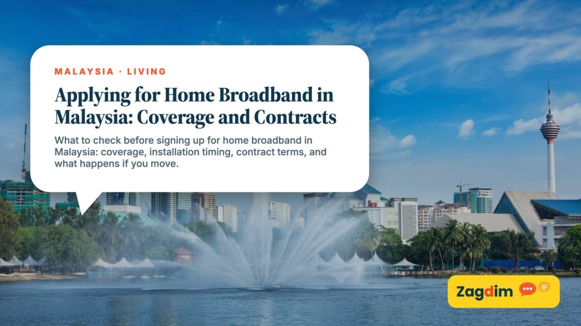 Petronas Towers with fountain display in daytime, illustrating Applying for Home Broadband in Malaysia: Coverage and Contracts