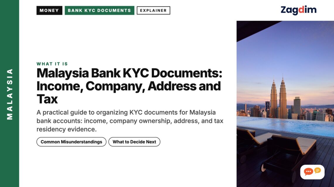 Empty infinity pool loungers overlooking Kuala Lumpur skyline at sunset, illustrating Malaysia Bank KYC Documents: Income, Company, Address and Tax