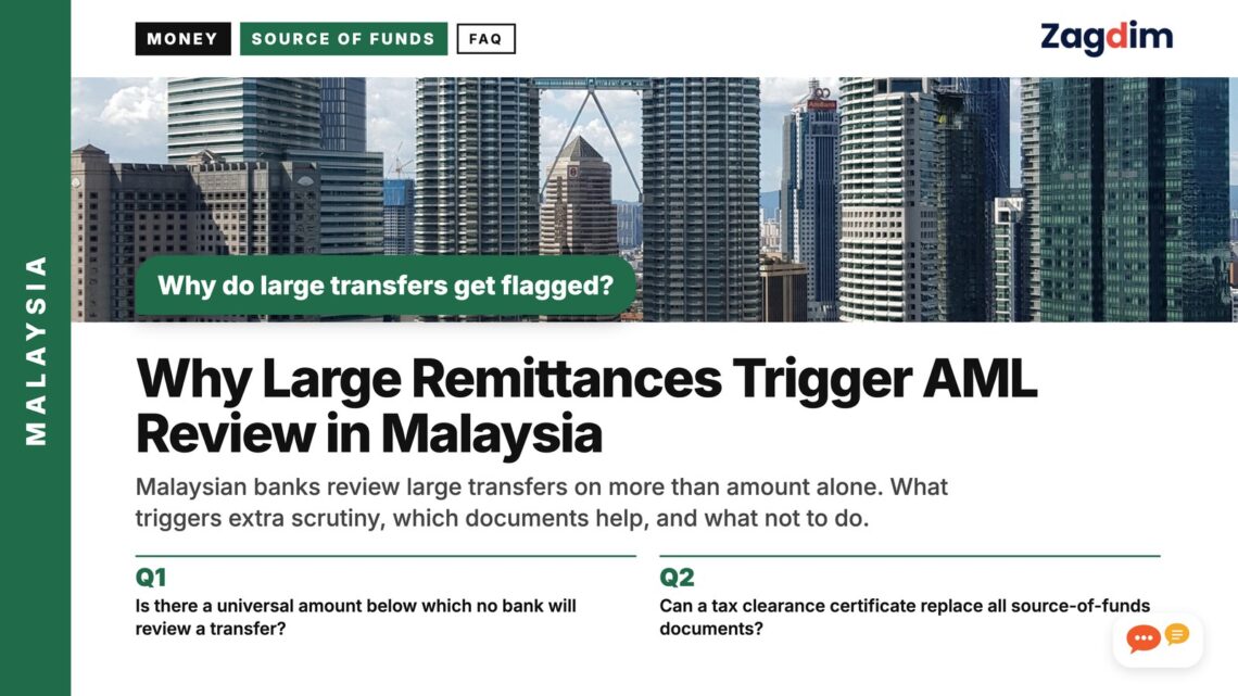 Aerial view of KLCC towers and surrounding park, illustrating Why Large Remittances Trigger AML Review in Malaysia