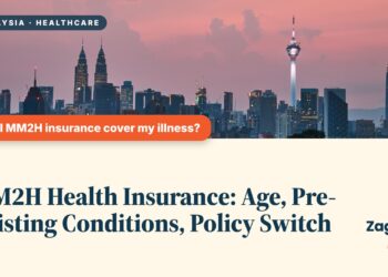 Kuala Lumpur skyline silhouette at sunset with KL Tower, illustrating MM2H Health Insurance: Age, Pre-Existing Conditions, Policy Switch