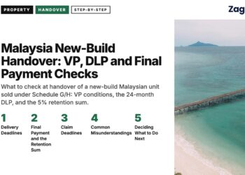 Aerial view of long jetty into turquoise sea, illustrating Malaysia New-Build Handover: VP, DLP and Final Payment Checks
