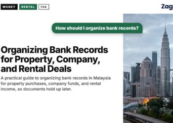 Kuala Lumpur skyline at dusk with elevated train, illustrating Organizing Bank Records for Property, Company, and Rental Deals