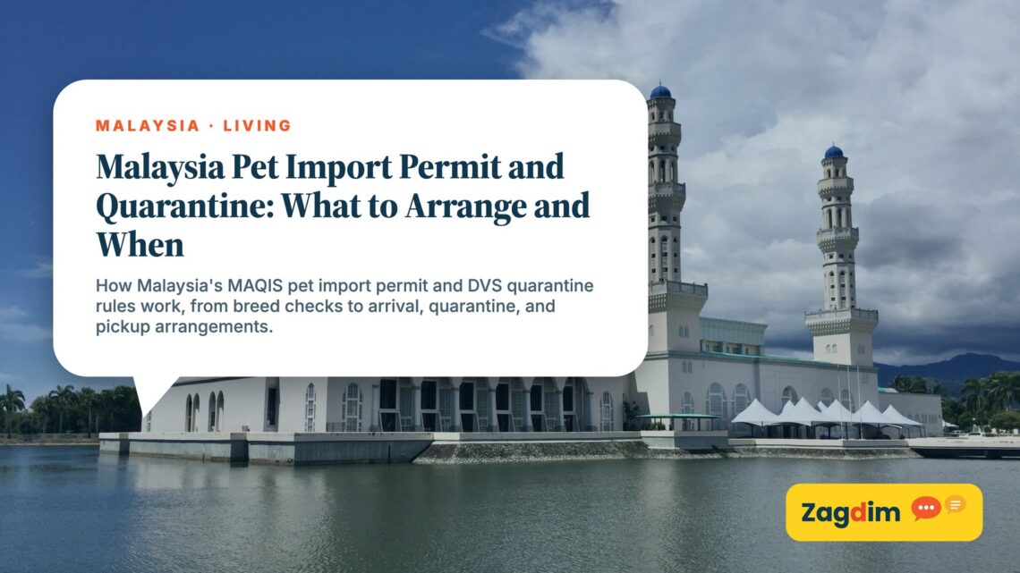 Kota Kinabalu City Mosque with an event marquee nearby, illustrating Malaysia Pet Import Permit and Quarantine: What to Arrange and When