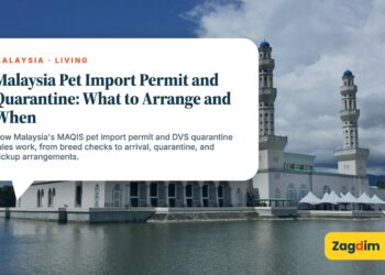 Kota Kinabalu City Mosque with an event marquee nearby, illustrating Malaysia Pet Import Permit and Quarantine: What to Arrange and When