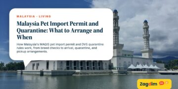 Kota Kinabalu City Mosque with an event marquee nearby, illustrating Malaysia Pet Import Permit and Quarantine: What to Arrange and When