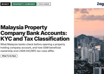 George Town skyline along the waterfront at dusk, illustrating Malaysia Property Company Bank Accounts: KYC and Tax Classification