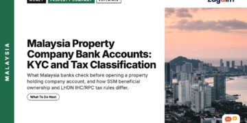 George Town skyline along the waterfront at dusk, illustrating Malaysia Property Company Bank Accounts: KYC and Tax Classification