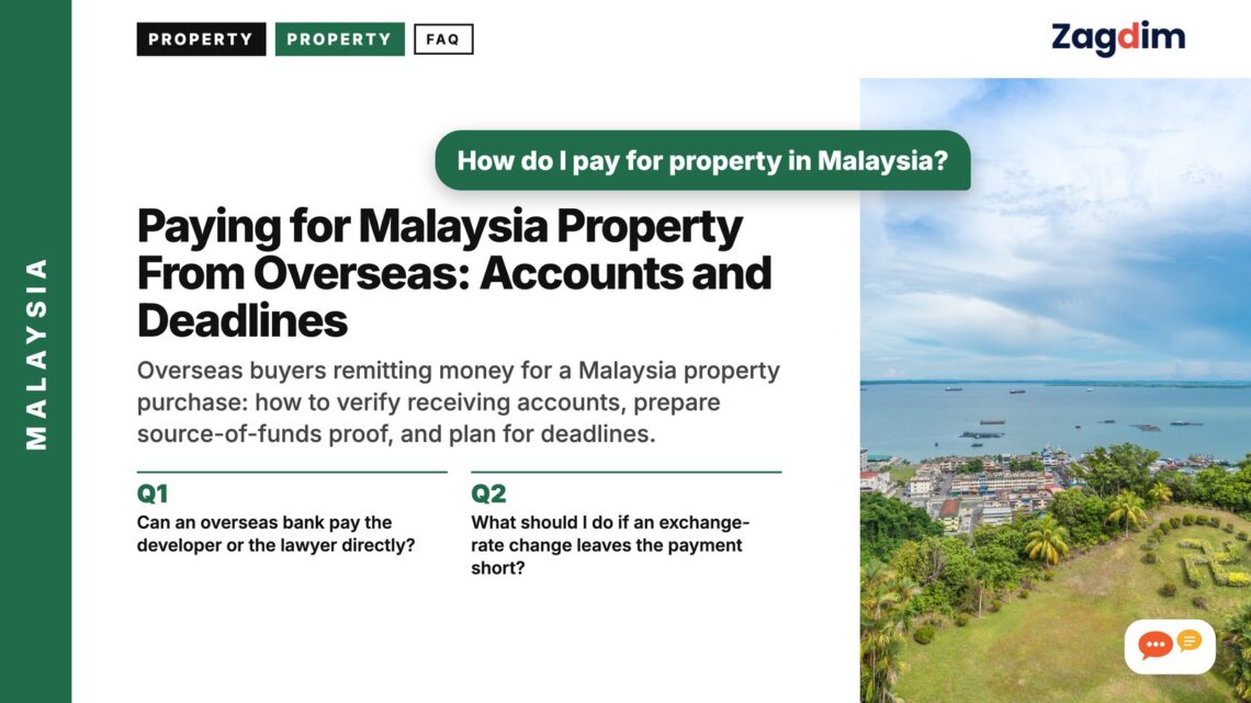 Aerial view of a coastal village and the sea, Sabah, illustrating Paying for Malaysia Property From Overseas: Accounts and Deadlines
