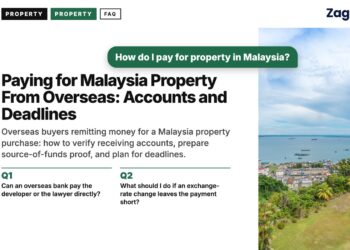 Aerial view of a coastal village and the sea, Sabah, illustrating Paying for Malaysia Property From Overseas: Accounts and Deadlines