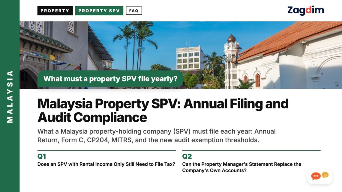 Colonial-era building along a palm-lined Penang street, illustrating Malaysia Property SPV: Annual Filing and Audit Compliance