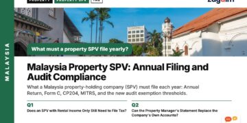 Colonial-era building along a palm-lined Penang street, illustrating Malaysia Property SPV: Annual Filing and Audit Compliance
