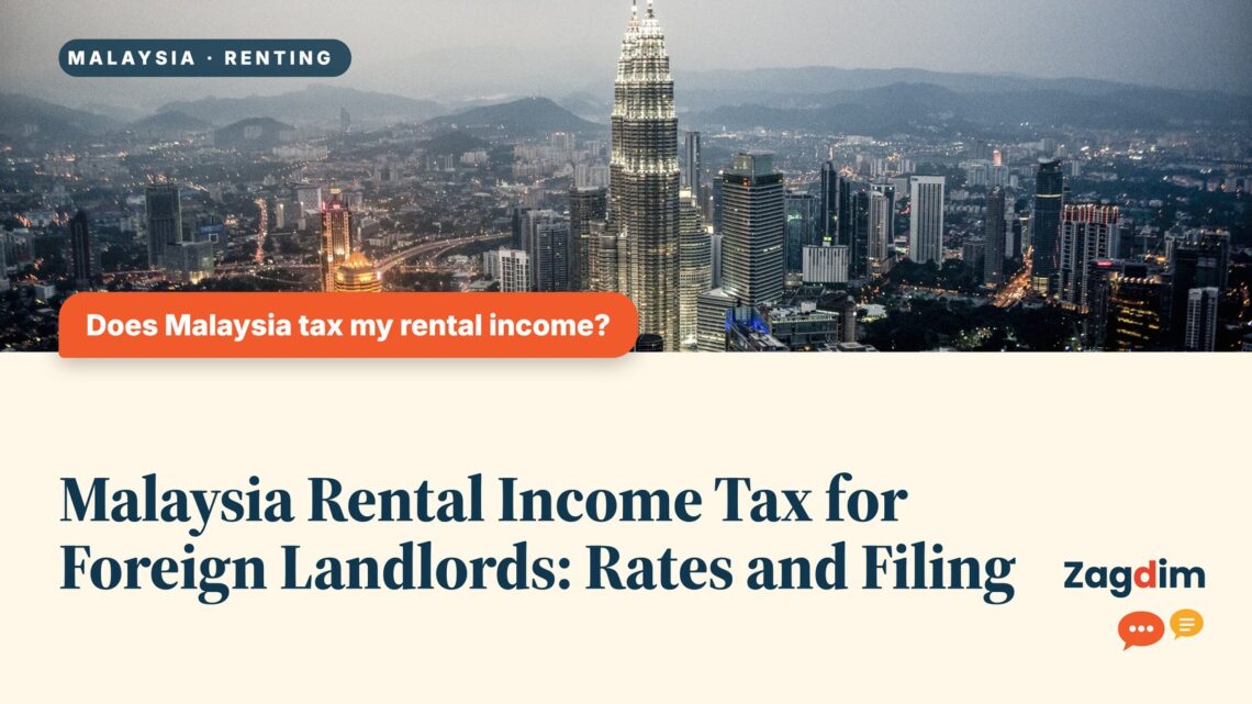 Kuala Lumpur skyline aerial at dusk with Petronas Towers, illustrating Malaysia Rental Income Tax for Foreign Landlords: Rates and Filing
