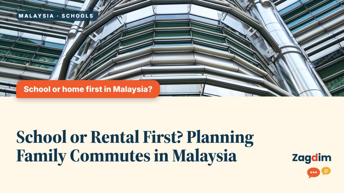 Upward view of a single Petronas Tower, illustrating School or Rental First? Planning Family Commutes in Malaysia