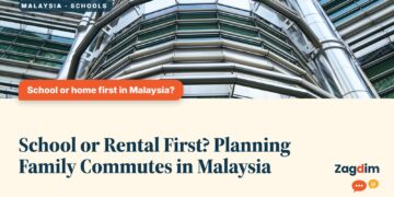 Upward view of a single Petronas Tower, illustrating School or Rental First? Planning Family Commutes in Malaysia
