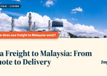 Wide view of Kota Kinabalu City Mosque with domes and minarets, illustrating Sea Freight to Malaysia: From Quote to Delivery